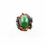 Antique gold plated brass & copper alloy ring with glass cabochon stones and SWAROVSKI crystals