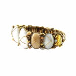 Antique Gold Plated Brass & Copper Alloy Bracelet with Glass Cabochon Stones and SWAROVSKI Crystals