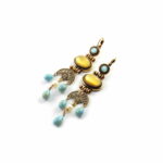 Antique gold treated brass & copper alloy earrings with glass cabochons and micro-pearl stones