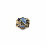 Antique gold treated brass & copper alloy ring with opal cabochon and SWAROVSKI crystals.