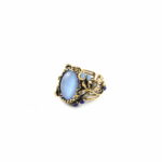 Antique gold treated brass & copper alloy ring with opal glass cabochon and SWAROVSKI crystals.