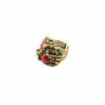 Antique gold treated brass & copper alloy ring with glass cabochon stones.