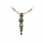 Choker necklace with natural river pearls. Central in brass alloy & antique gold treated copper with SWAROVSKI crystals.