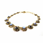 Antique Gold Treated Brass & Copper Alloy Necklace with Glass Cabochon Stones and SWAROVSKI Crystals.