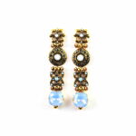Hypoallergenic bronze earrings treated gold with glass paste cabochon stones and SWAROVSKI crystals.