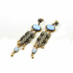 Hypoallergenic bronze earrings treated with antique gold with glass paste cabochon stones and SWAROVSKI crystals