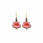 Antique gold treated brass & copper alloy earrings with crystal, glass cabochon stones and pearl