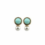 Antique gold plated brass & copper alloy earrings with pearl and glass cabochon stone.