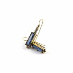 Antique gold treated brass & copper alloy earring with crystal baguette and ancient rome style fibula hook
